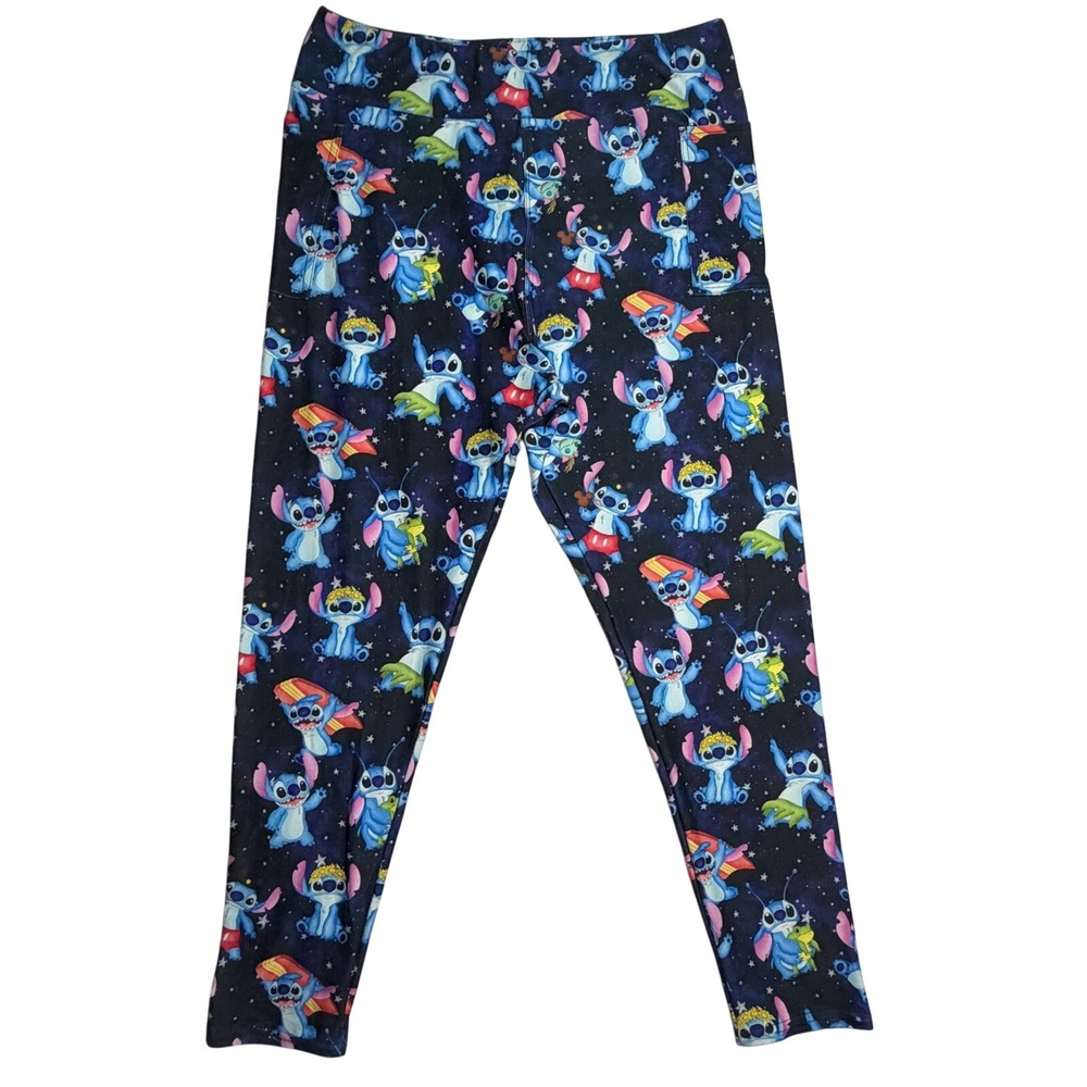 Disney Lilo Stitch Galaxy Print Leggings Womens XL Blue Pockets